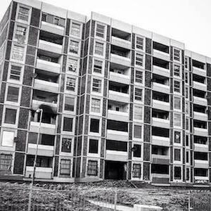 black and white image of a block of flats
